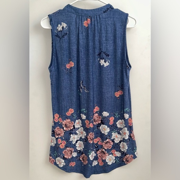SJS Blue Floral Sleeveless Blouse Petite XL Summer Top Boutique Casual - Picture 4 of 11